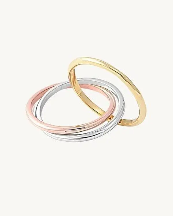 AVELI Tri Color Stainless Steel Three Interlocked Rolling Band Rings