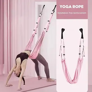 Aerial Yoga Stretching Strap - Door Hanging, No Installation Required - Enhances Flexibility And Strength For Yoga, Pilates And Fitness - Pink/Purple/Green. Yoga Swing Hammock For Leg Press, Ballet, Dance, Gymnastics Training.yami
