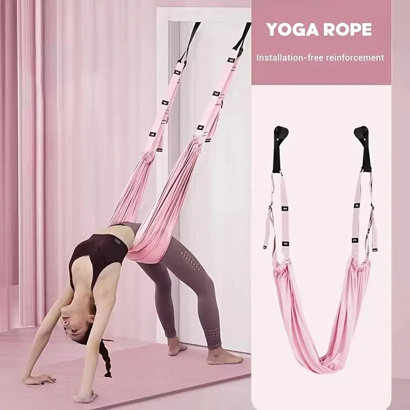 Aerial Yoga Stretching Strap - Door Hanging, No Installation Required - Enhances Flexibility And Strength For Yoga, Pilates And Fitness - Pink/Purple/Green. Yoga Swing Hammock For Leg Press, Ballet, Dance, Gymnastics Training.yami