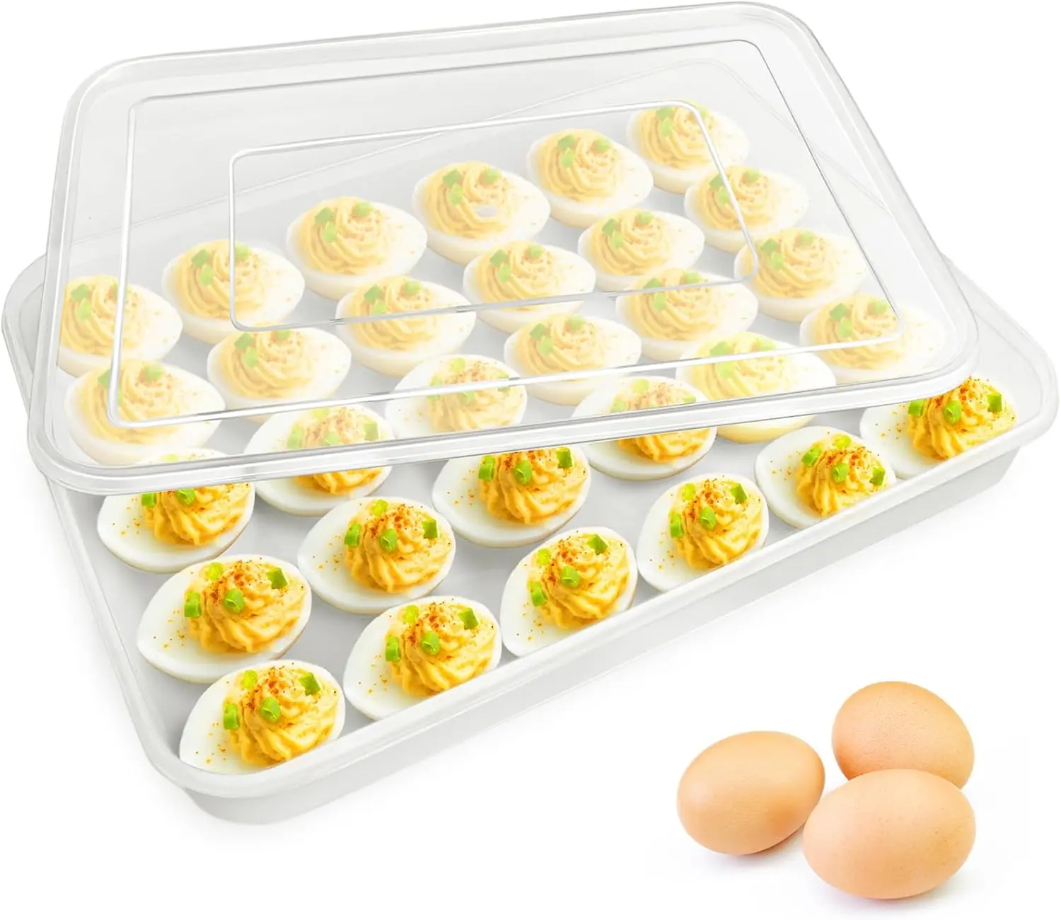 Covered Egg Holder for Refrigerator,30 Deviled Egg Tray with Lid,Plastic Egg Containers,Fridge Egg Dispenser Egg Storage Box Hamiggaa