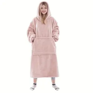 Flannel Home-Wear Blanket Warm and Cosy Blanket Comfortable Sofa Blanket 1.2m Oversized Adult Soft Hooded Hoodie Birthday Gifts Outerwear Cape