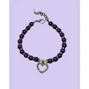 Purple Pearl Studded Silver Chain with Heart Shaped Studded Charm - Item #: 017