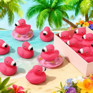 50pcs Flamingo Rubber Duckies Bulk Pink Flamingos Bath Toys Rubber Ducks for Shower Party Favors, Cake Decoration, Classroom Prizes Valentine's Day gifts
