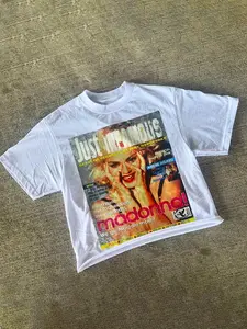 1 Unisex White Oversized Tee, Vintage Madonna Magazine Cover Graphic Print, Y2K Pop Culture Design, Ideal for Casual Daily & Retro Looks