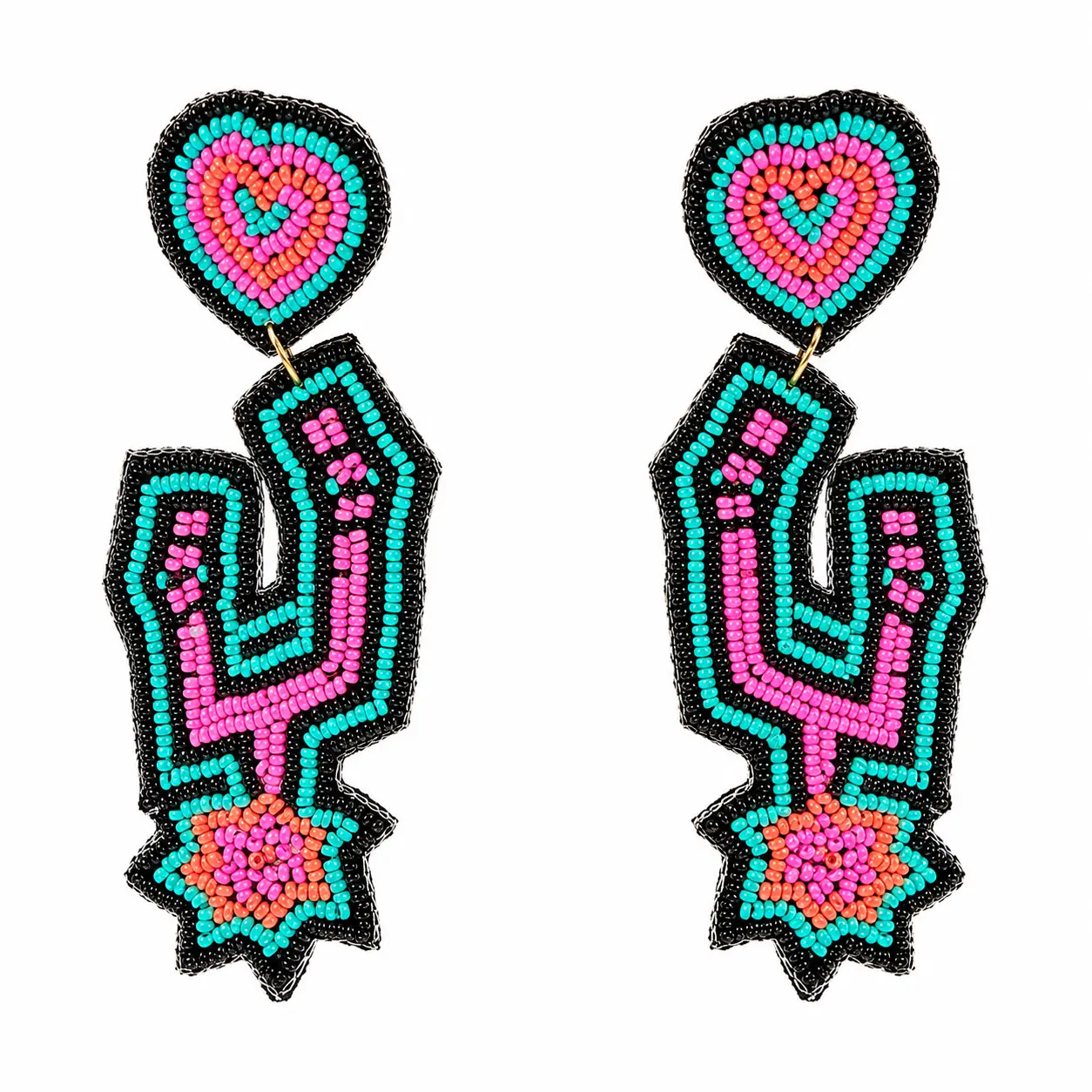 Handmade Beaded Heart Spurs Statement Earrings