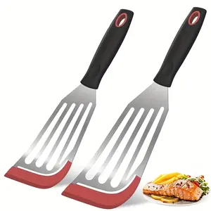 2-Pack Stainless Steel Fish Spatulas | Knife Engraved, Flexible, Thin, Suitable for Non-Stick Pan, Frying Fish, Eggs, Pancakes, Steak, French Fries, Baking, Barbecue, Camping, Picnics, Outdoor Cooking, Kitchen Gadgets, Cooking Tools, Grill Spatula Set