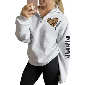 Women Mama Life Zip Up Pullover Sweatshirt Jacket High Collar Quarter 1/4 Zip Coat