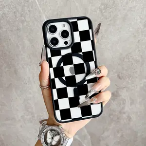 Checkerboard Magnetic Snap Case for iPhone 17/16 Pro Max 15 Pro 14 13 12 Mini 11 XR XS Plus SE Shockproof Slim Protective Cover