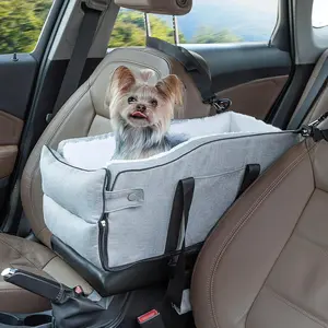 KDO Center Console Dog Car Seat for Small Dogs Up to 12lbs,Portable Middle Console Dog Booster Car Seat with Adjustable Straps, Storage Pocket & Safety Leash