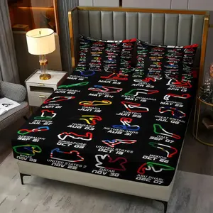 F1 World Circuit Fitted Sheet Set (3-Piece, 1 Fitted Sheet + 2 Pillowcases),Vibrant Race Track Bedding, Perfect Bedroom Decor for Racing Fans & Teens, Ideal Gift for Formula 1 Enthusiasts, Bed Sheets, Bed Sheet Sets
