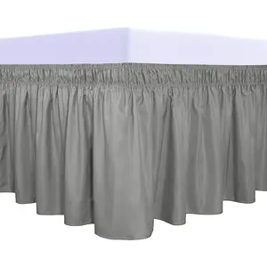 Wrap Around Ruffled Bed Skirt with Elastic Belt - 14 Inch Drop Easy to Put On, Wrinkle Free Bedskirt Dust Ruffles, Bed Frame Cover for Queen, King and C-King Size Beds, Gray