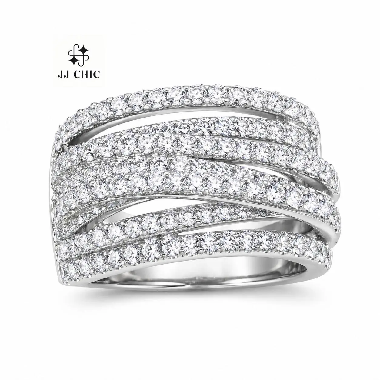 JJ CHIC Women's  Wrap-Around Ring, Luxury Jewelry for Gifts, Refined Elegance for Formal Events, Sparkling Stones, Hypoallergenic & Comfortable Fit