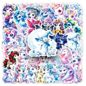 50 Pcs Unicorn Rainbow Horse Stickers, Holographic Colorful Animal Graffiti Stationery Decor, Cute Computer Decals for Kids