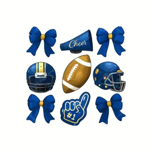4pcs Blue Gold Football Cheerleader Heat Transfer Stickers, DTF Fabric, DIY Sports Gear Decor, Team Spirit Design, Clothes Backpack Jacket