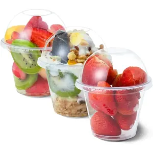 9 oz Clear Plastic Cups with Domes - 25 Sets Dessert Cups with Lids (NO HOLE), Crystal PET Parfait Cups, Disposable Party Cups for Fruit/Ice Cream/Cupcake/Iced Cold Drinks