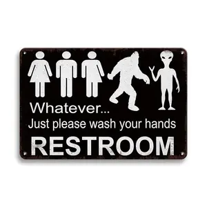 Restroom Tin Sign, 1 Count Wash Your Hands Restroom Tin Sign, Humorous Bathroom Decor, Novelty Decor, Wall Art for Home, Bar, Farmhouse