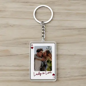 Custom Photo Keychain For Boyfriend, Personalized Playing Card Acrylic Keychain With Initials