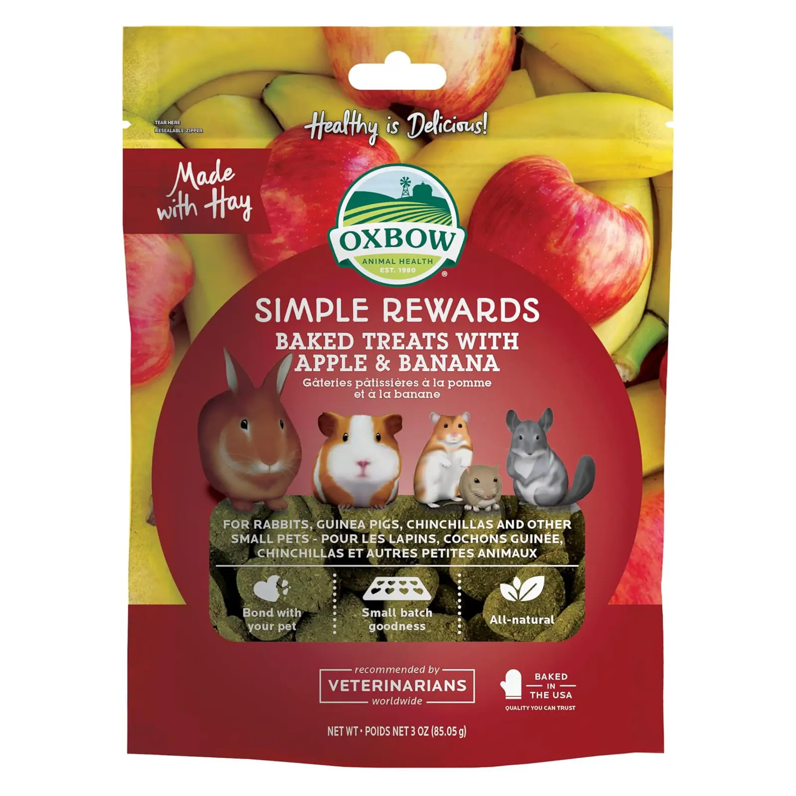 Oxbow Simple Rewards Guinea Pig & Rabbit Treats, Apple Banana, Baked, 3 oz Timothy Hay, Bunny Treats, Hamster Treats, Chinchilla, Guinea Pig Snack, Rabbit Enrichment, Rabbit Accessories, Essentials