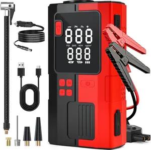 Car Battery Jump Starter with Air Compressor, 6000mAh Tire Inflator, 16.8V Portable Jump Box with LED Light/Flashlight for 6.0L Gas/3.0L Diesel, Car Battery Jumper Starter Portable, Jumper Cables