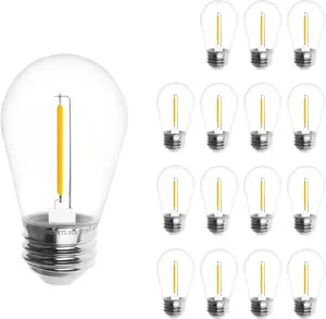 Energy-Efficient S14 LED String Light Bulbs Replacement - 3V Solar-Powered, Shatterproof, 2700K Warm White, Outdoor/Indoor, E26, 15-Pack