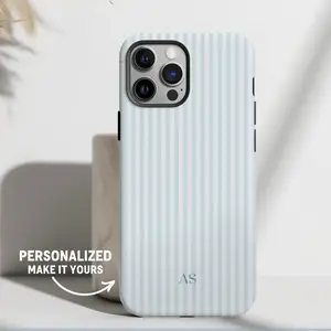 Personalized Blue Phone Case Custom Monogram iPhone Case Aesthetic Striped Phone Case Summer Coastal Phone Case , Phone Accessories, Cute Phone Case, Fashion Case, Perfect Gift for Her/Him, Phone Case for iPhone, Creative Dual Layer Case