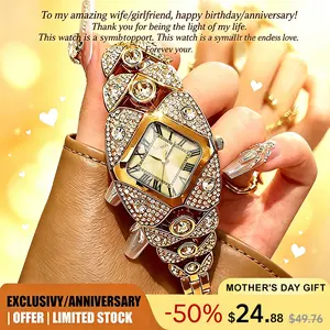 Luxury Full Diamond Bangle Bracelet Watch Women's Fashion Stainless Steel Quartz Wristwatch 30M Waterproof Elegant Stylish Unique Gift for Wife Bling Jewelry
