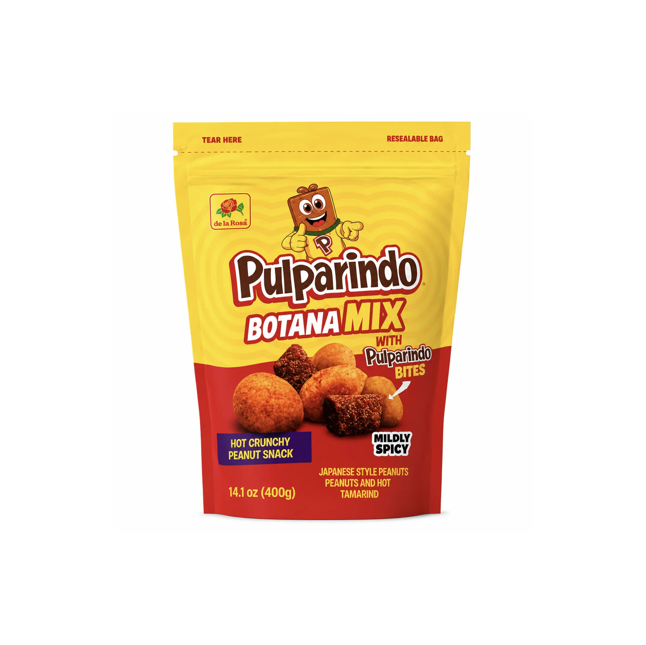 Pulparindo Botana Mix Mildly Spicy Japanese Style Peanuts And Pulparindo Bites De la Rosa 400g