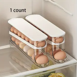 Clear Egg Storage Box, 1 Count Space Saving Rolling Egg Holder, Durable Plastic Egg Organizer for Refrigerator, Kitchen Accessories