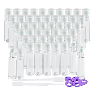 Roller Bottles for Essential Oils 10ml 48Pack Empty Clear Glass Perfume Roller Bottles with Frosted Glass Balls Refillable Roller Ball Applicator for Hair, Essential Oil