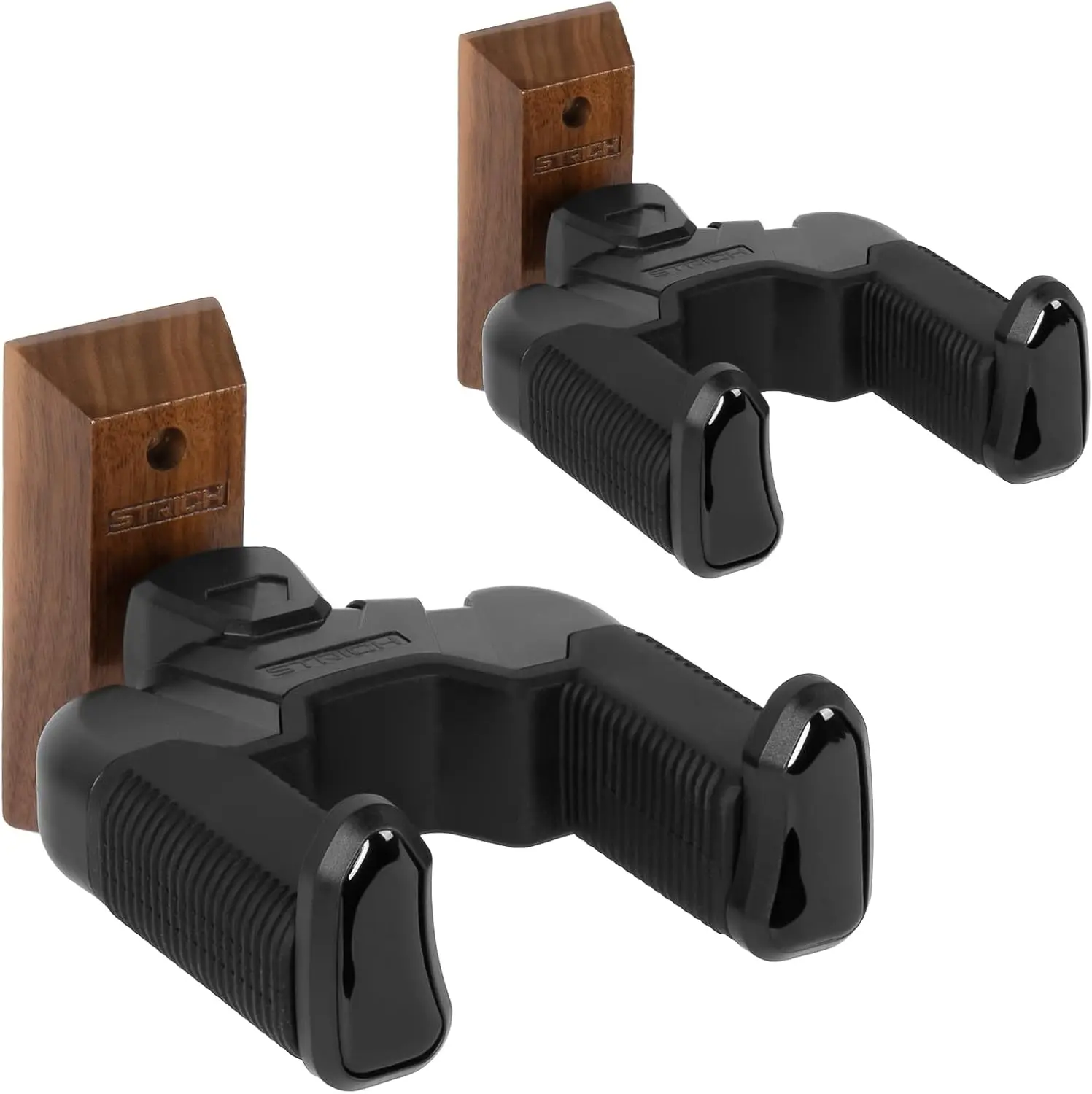 STRCIH Gravity Wall Guitar Mount, Auto-Locking, Multi-Angle Adjustment, Walnut Base, U-Shaped Rubber Non-Slip Pads, Suitable for Acoustic Guitars, Electric Guitars, Banjo, and Bass (2-Pack)