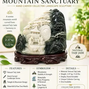 Lela’s GemStoneZ Minimalist Hand-Carved Taiji Jade Mountain Sanctuary Collector Landscape Sculpture, Jade Decoration for Jewelry Accessories & Derivatives Enthusiasts