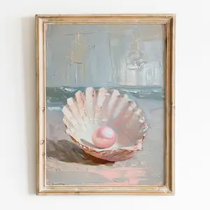 Pink Pearl inside Seashell Printable Wall Art, Trendy Coastal Wall Art, Preppy Beachy Room Decor, Girly Pink Summer Prints Poster (UNFRAMED)