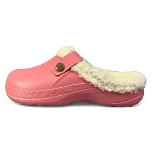 Pink Waterproof Winter Slippers With Fur Lining Non Slip Warm Clogs Indoor Outdoor Cozy Household Use Anti Slip