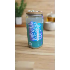 Snow Globe Beach Themed Cup 0-500 ml Real Sand & Seashells Quirky Fun Drinkware Collection Life's Better at the Beach Design
