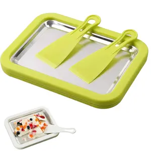 Roll Ice Cream Maker Machine, Home Use with Freezing Tray and 2 Scrapers, DIY Fun Family Activity, Suitable for Yogurt, Shaved Ice, Frozen Desserts