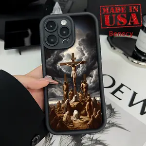 Jesus Christ Design Pattern Man's Phone Case for iPhone 16 15 14 Pro Max 13 12 11 XR XS Plus E Shockproof Drop Protection Rugged Durable Silicone Cover Cellphone Protective Smartphone Casing