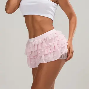 Women��s Layered Ruffle Shorts Casual Elastic Waist Bow Front Solid Color Lace Shorts Going Out Pants