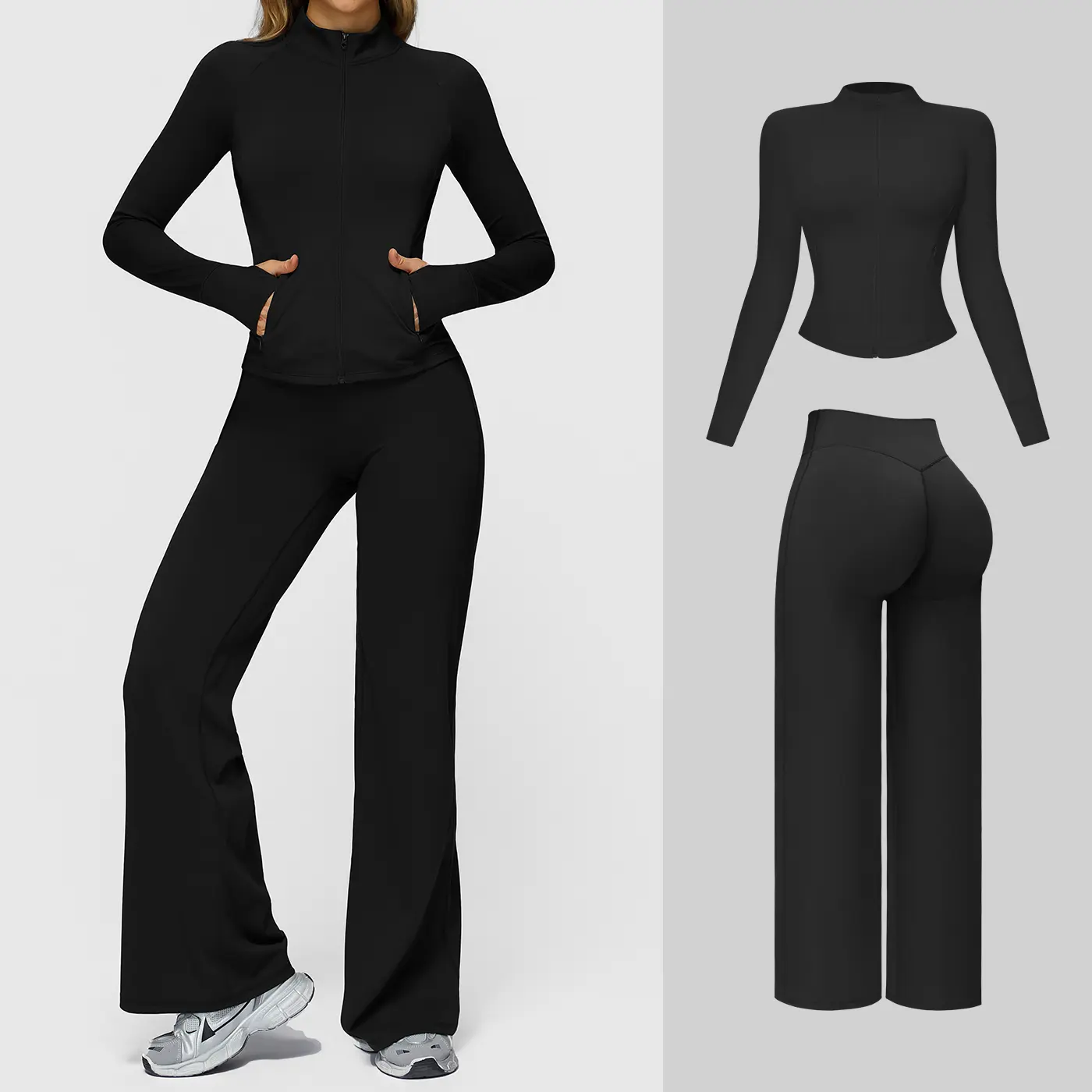 Jacket & Bell-Bottom Pants - Black