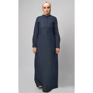 Women's Front Button Detailing Denim Abaya With Pockets