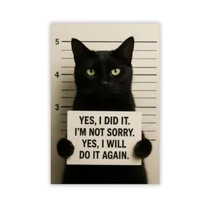 Yes I Did It Not Sorry Black Cat Mugshot Tin Sign, Naughty Cat Crime Scene Metal Poster, Funny Pet Humor Wall Decor, Gift for Cat Owners, Bad Kitty Metal Sign, 8x12 Inch Retro Police Lineup Art