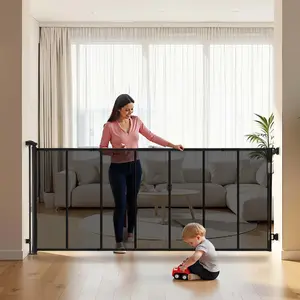 fathersdaygift VEVOR Retractable Baby Gate, Extends to 120 inch Extra Wide, 38.5 inch Tall, with Reinforced Fiberglass Strips, Avoids Crawling Through, Mesh Dog Gate for Decks, Doorways, Garages, Indoor, Black