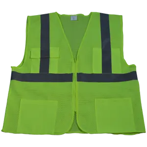 212 MAIN Reflective High Visibility Safety Vest, LVM24-4X-5X Large Sizes, ANSI Class 2 All Mesh 4-Pocket Zippered Front, Men's Work Safety Vest, Reflective Safety Vest, High Visibility Vest