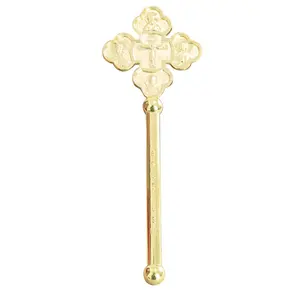 Orthodox Hand Blessing Cross, Jerusalem Metal Cross, Gold-Plated Metal Crucifix with Jesus and Saints Icons, for Home Blessing, Personal Prayer, Church Rituals, Baptism and Religious Gifts for Devout Believers, Religious Ornaments, Cross Decorations