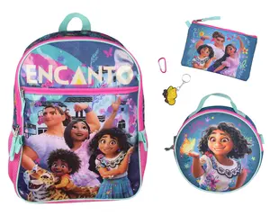 Disney Encanto 5 Pc Backpack Set Lunch Box Pencil Case Keychain and Carabiner 16"