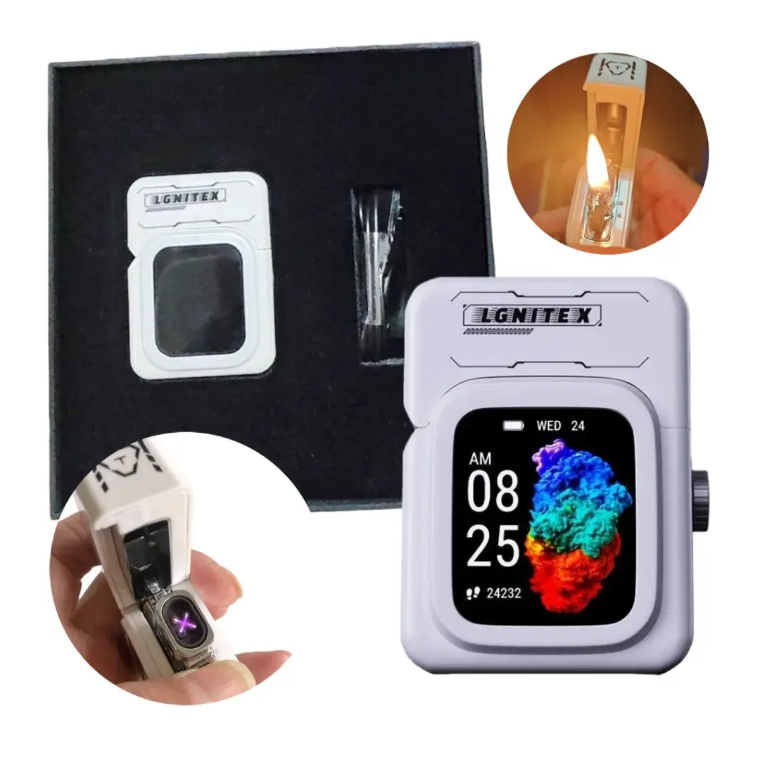 Multifunctional Touch Screen Smart Arc Lighter, Pocket Portable Rechargeable Windproof Lighter with Bluetooth Call, Heart Rate Monitor, Weather Display & Music Controller, Novelty Tech Accessory Gift for Him