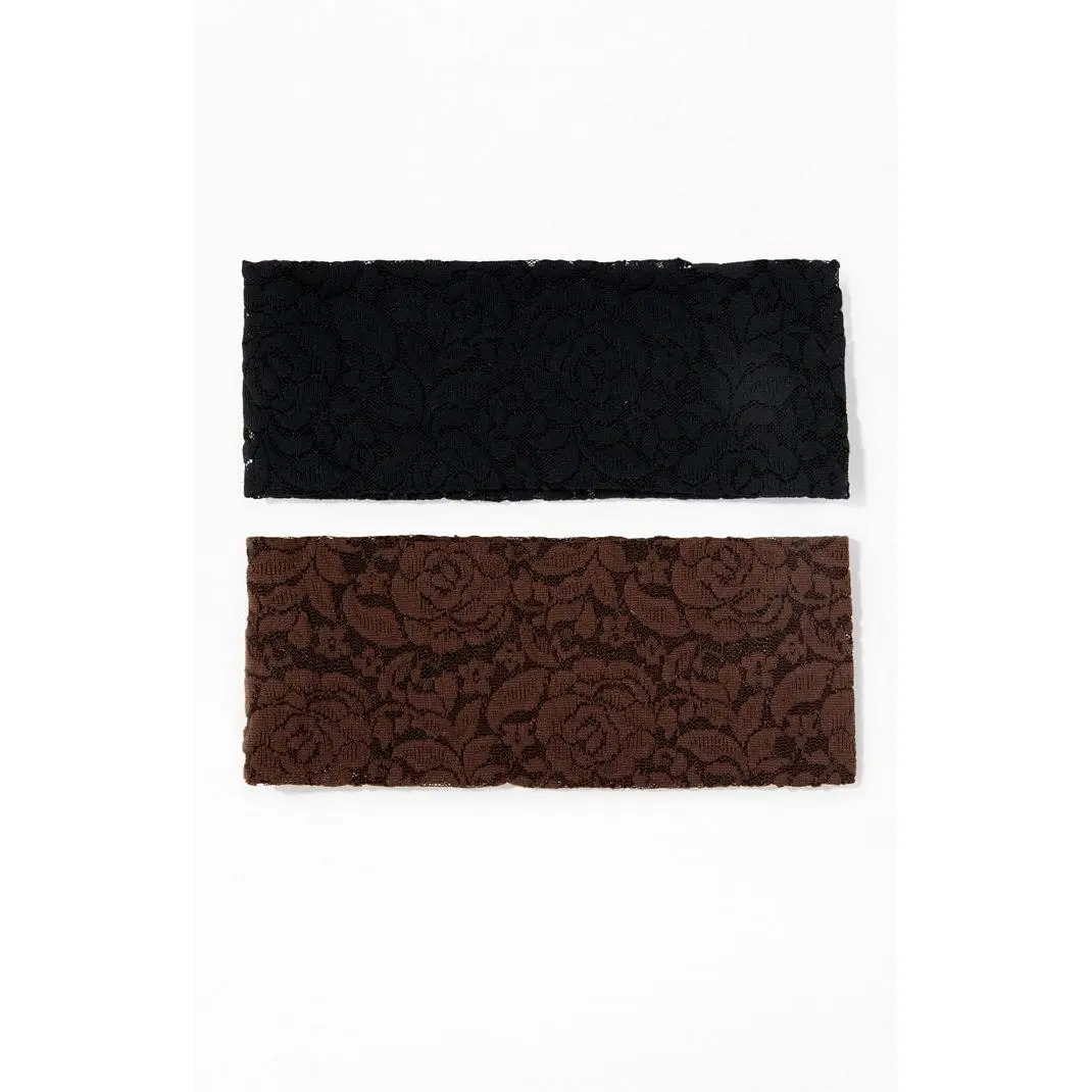 LA Hearts Women's 2 Pack Rose Lace Headbands