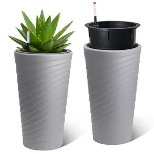 Garvee 23 Inch Tall Planters Set of 2, Self Watering Plant Pots with a Water Level Monitor, Multiple Drainage Holes, Indoor and Outdoor Flower Pots for Living Room, Bedroom Office, Patio, Porch, Garden, Gray