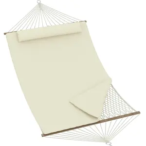 OP-Large Rope Hammock with Polyester Pad & Pillow,2 Person Outdoor Hammock with Stand, Cotton Rope Hammock with Polyester Pad, Adjustable Steel Frame, 2-in-1 Hammock for Patio, Backyard, Garden, Beach,Multiple colors