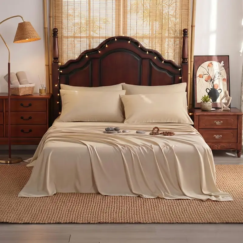 NTBAY 3/4 Pcs Soft Sheet Set - 55% Polyester & 45% Bamboo-Derived Rayon Blend - Deep Pocket (15") & Easy Care Bedding