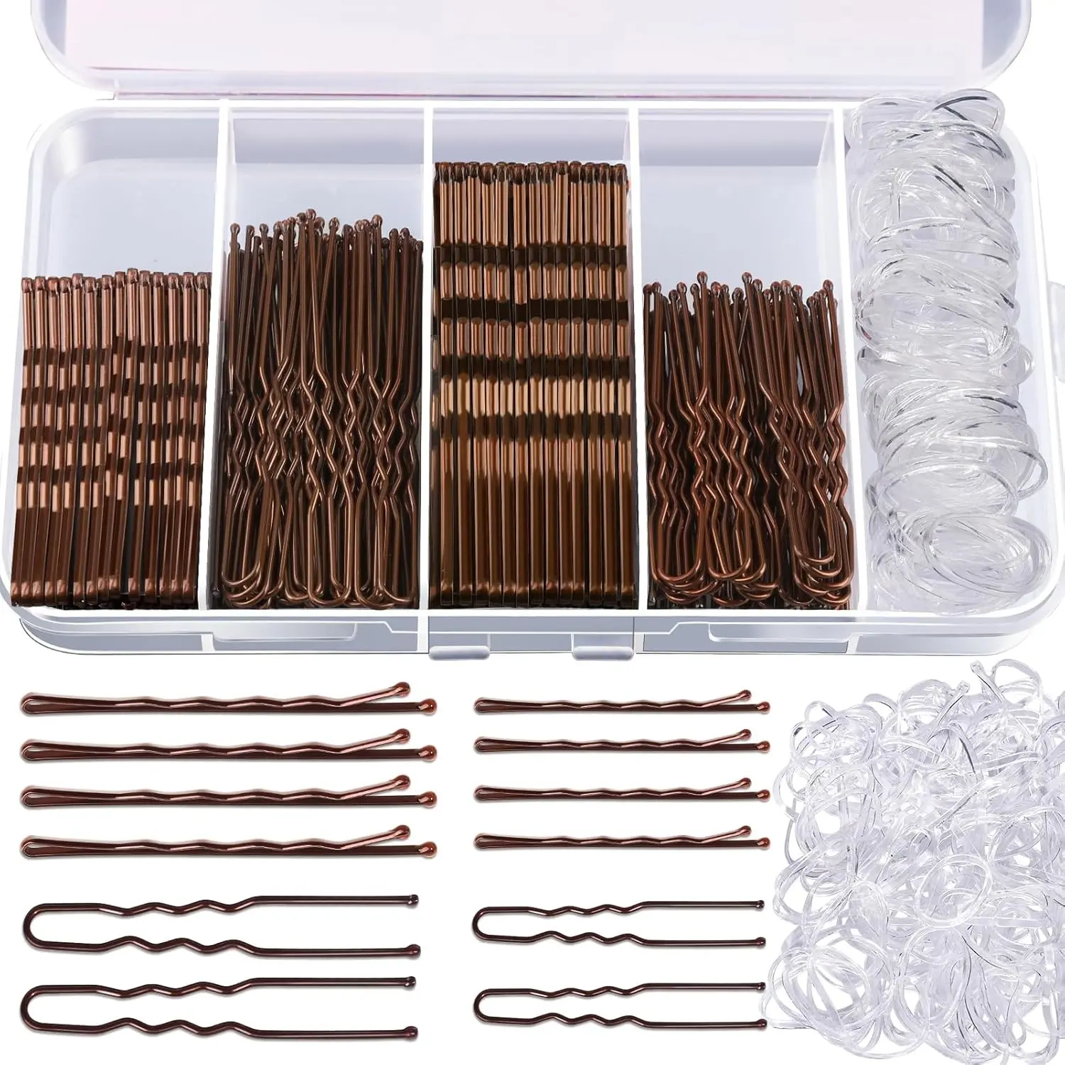 300 Barrettes Hair Clips Transparent Hair Ties Set, 4 Sizes U-Shaped Hair Claws with Storage Box, All-Day Secure Women Girls Hairstyle Accessories, Fashion Hair Accessories